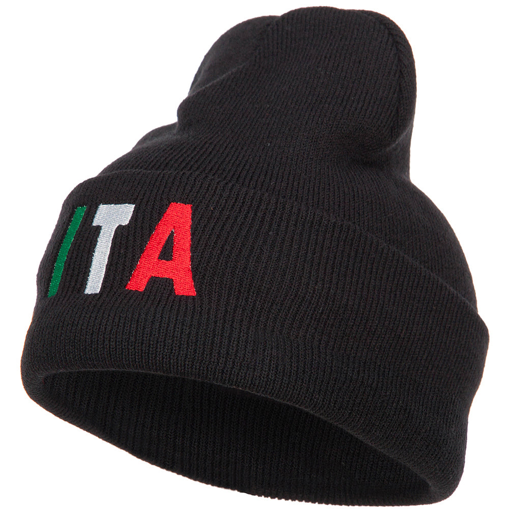 Italy ITA Flag Embroidered Long Beanie - Black OSFM