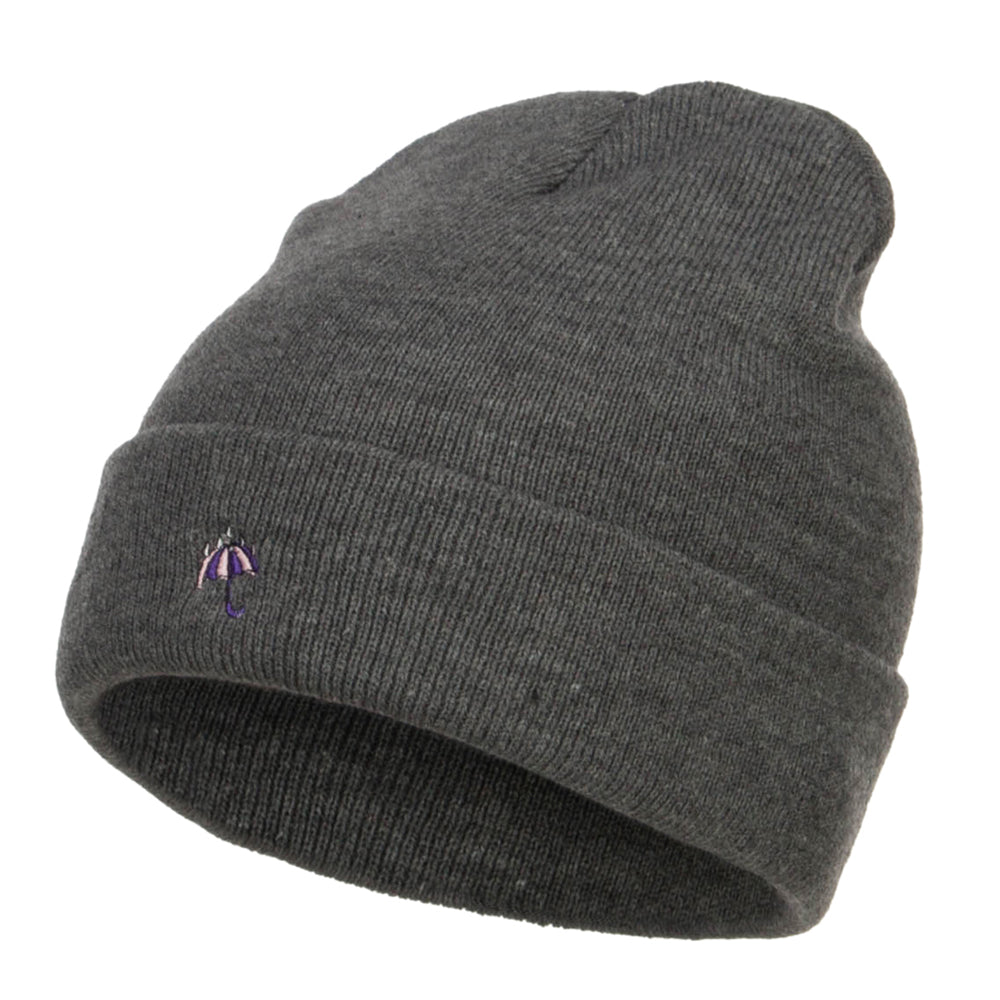 Mini Umbrella Embroidered Long Beanie - Dk Grey OSFM