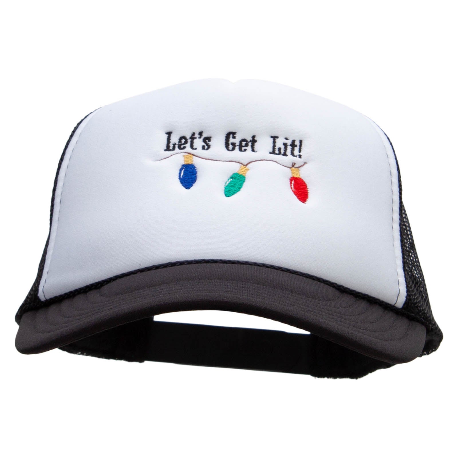 Let&#039;s Get Lit Embroidered Foam Panel Mesh Snapback - Black White OSFM