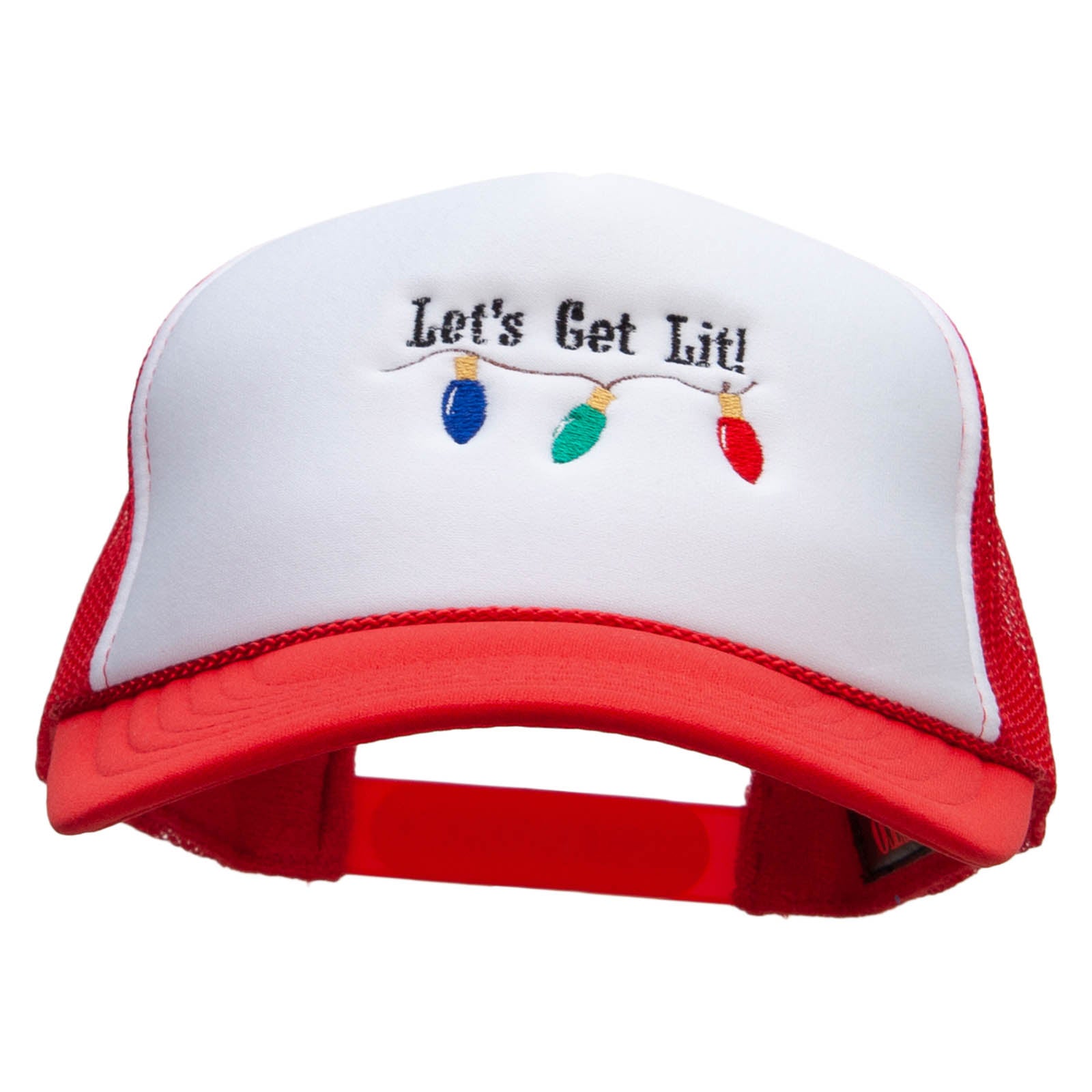 Let&#039;s Get Lit Embroidered Foam Panel Mesh Snapback - White Red OSFM