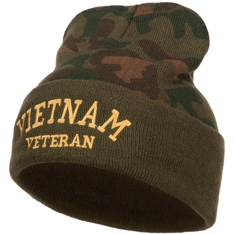 Vietnam Veteran Letters Embroidered Camo Long Beanie - Green OSFM