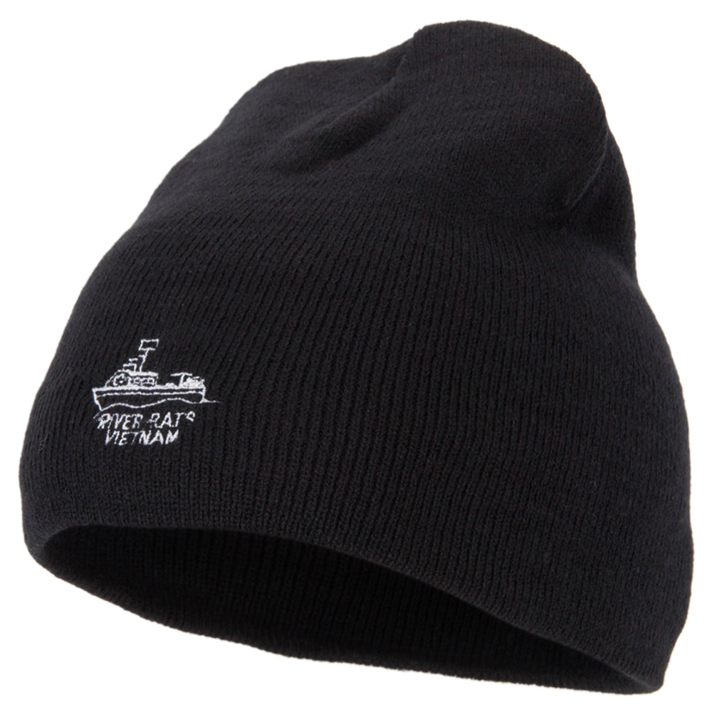 River Rats Vietnam with Riverboat Embroidered 8 Inch Knitted Short Beanie - Black OSFM