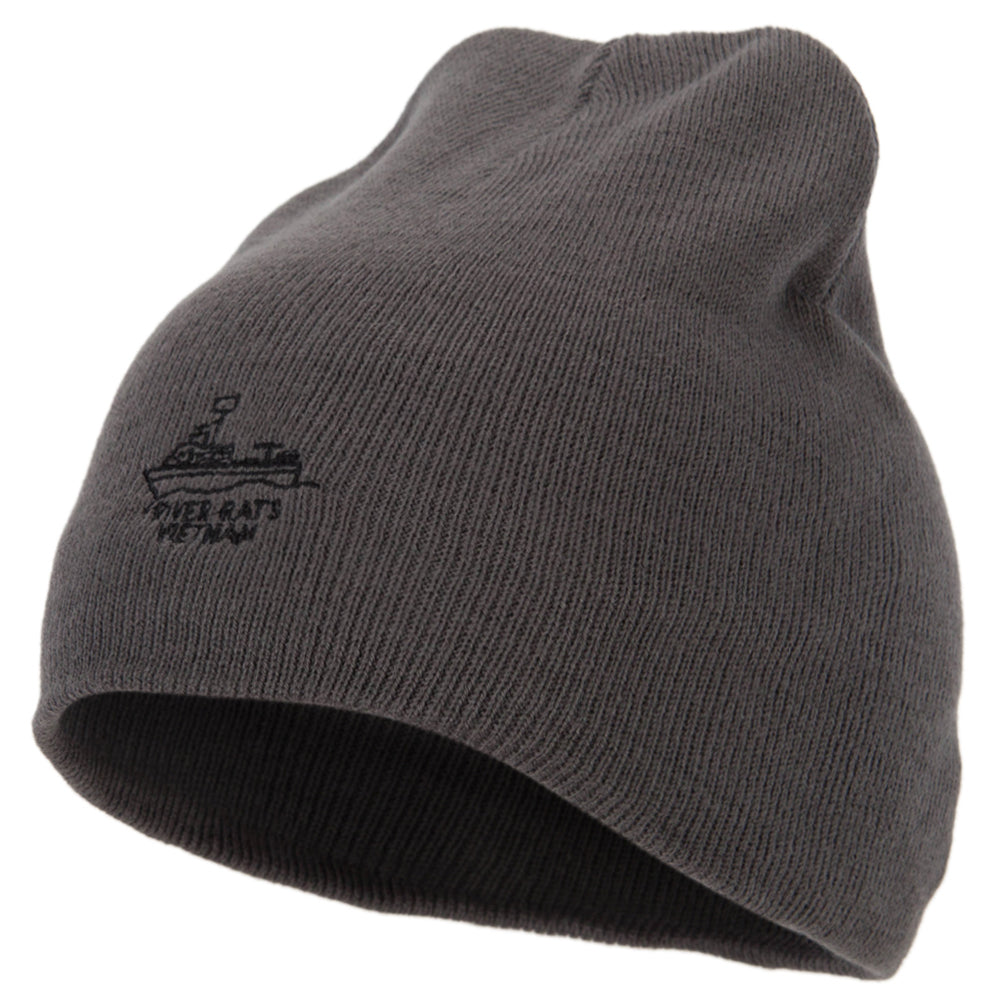 River Rats Vietnam with Riverboat Embroidered 8 Inch Knitted Short Beanie - Dk Grey OSFM