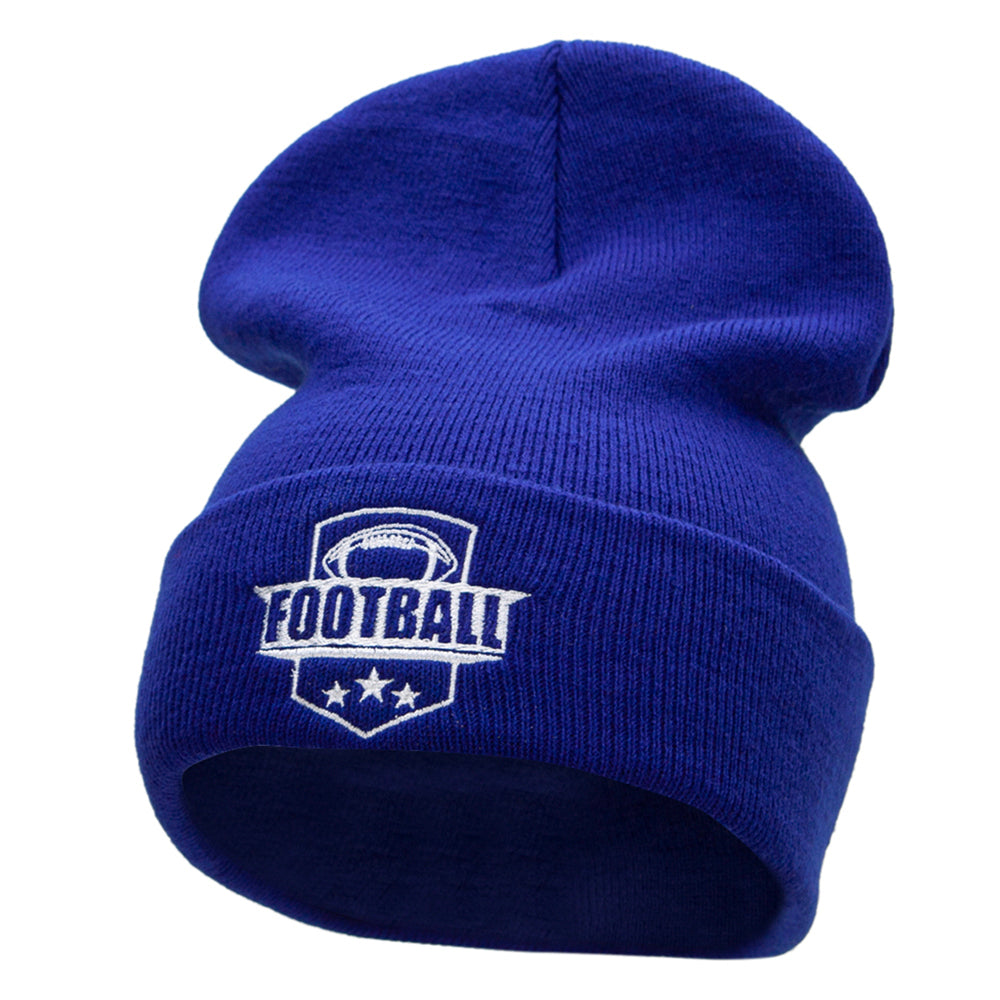 Football Embroidered 12 Inch Long Knitted Beanie - Royal OSFM