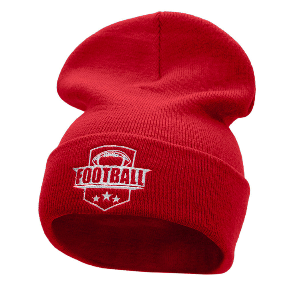 Football Embroidered 12 Inch Long Knitted Beanie - Red OSFM