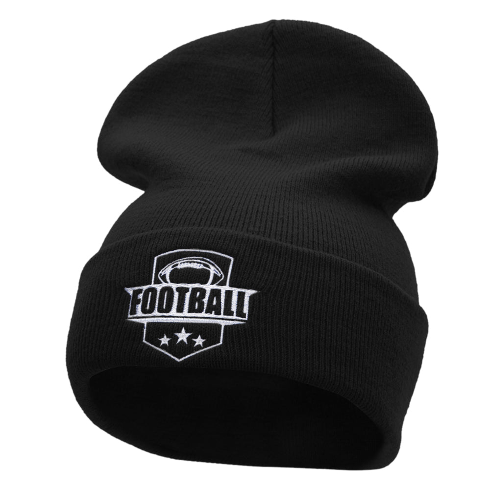 Football Embroidered 12 Inch Long Knitted Beanie - Black OSFM