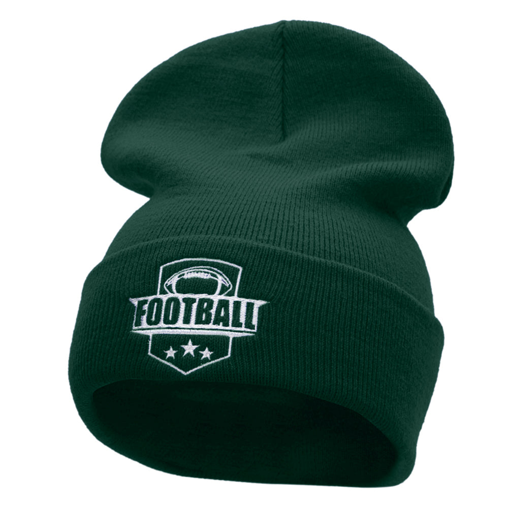 Football Embroidered 12 Inch Long Knitted Beanie - Dark Green OSFM