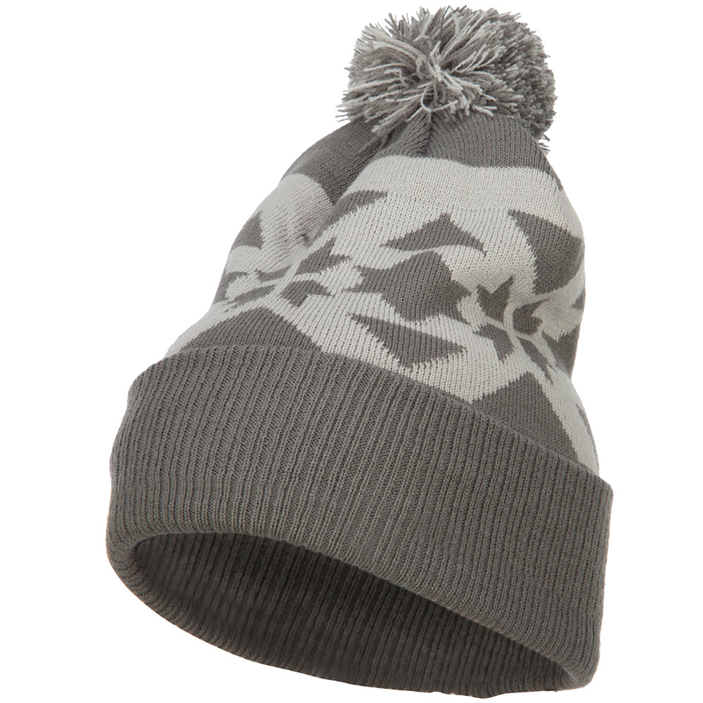Jacquard Knit Pom Beanie - Charcoal Grey OSFM