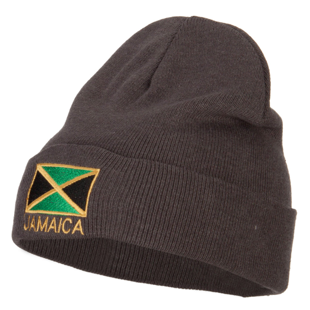 Jamaica Flag Embroidered Big Size Long Beanie - Grey XL-3XL