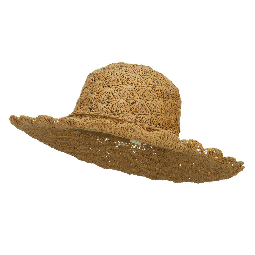 Women&#039;s Paper Scalloped Wide Brim Hat - Tan OSFM