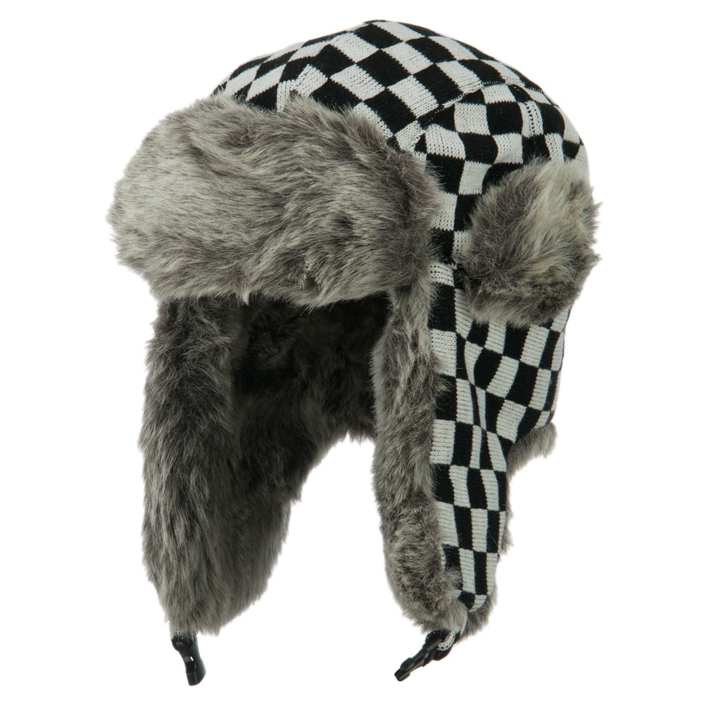 Jacquard Checkered Trooper Hat - Black OSFM