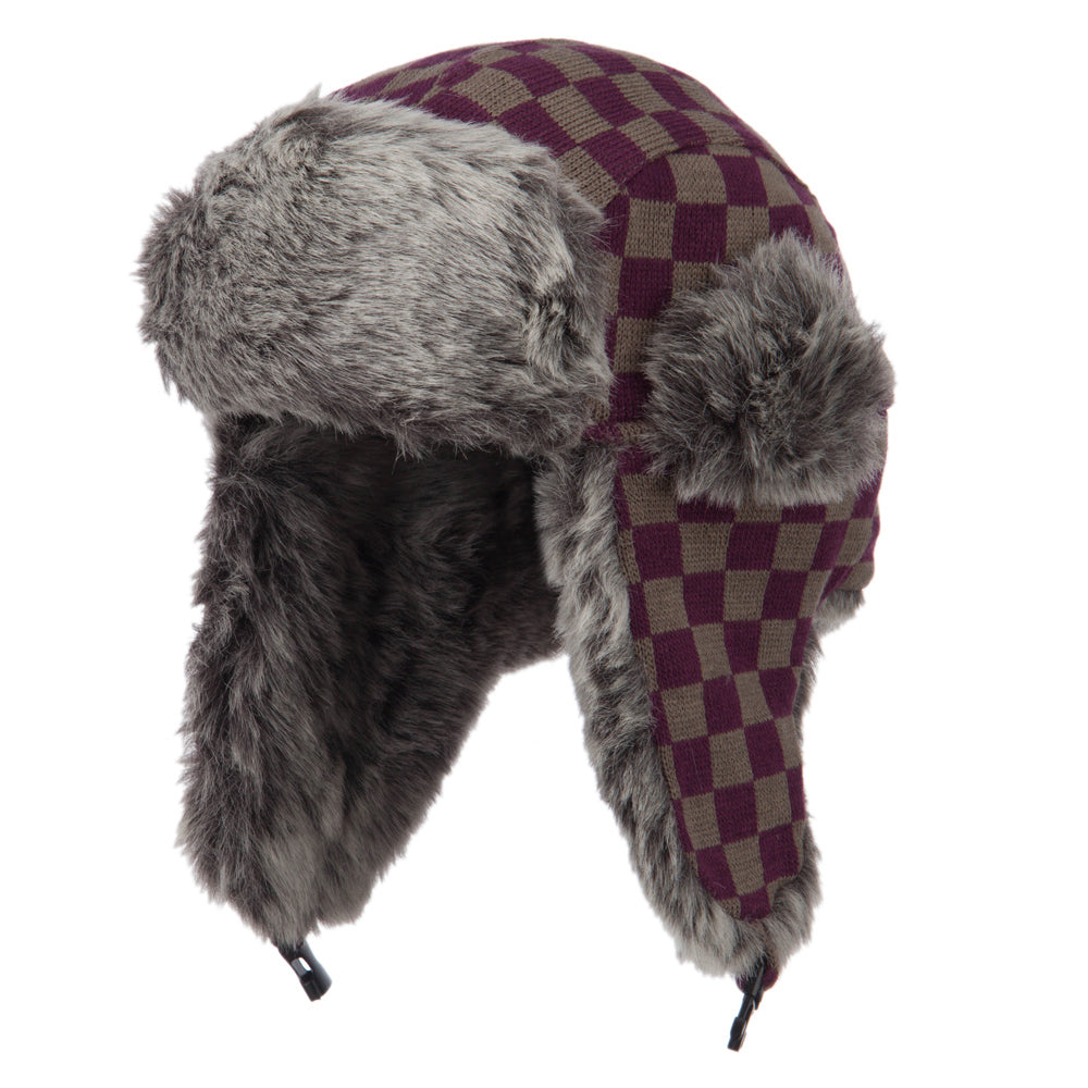 Jacquard Checkered Trooper Hat - Purple OSFM