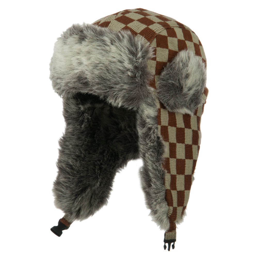 Jacquard Checkered Trooper Hat - Brown OSFM