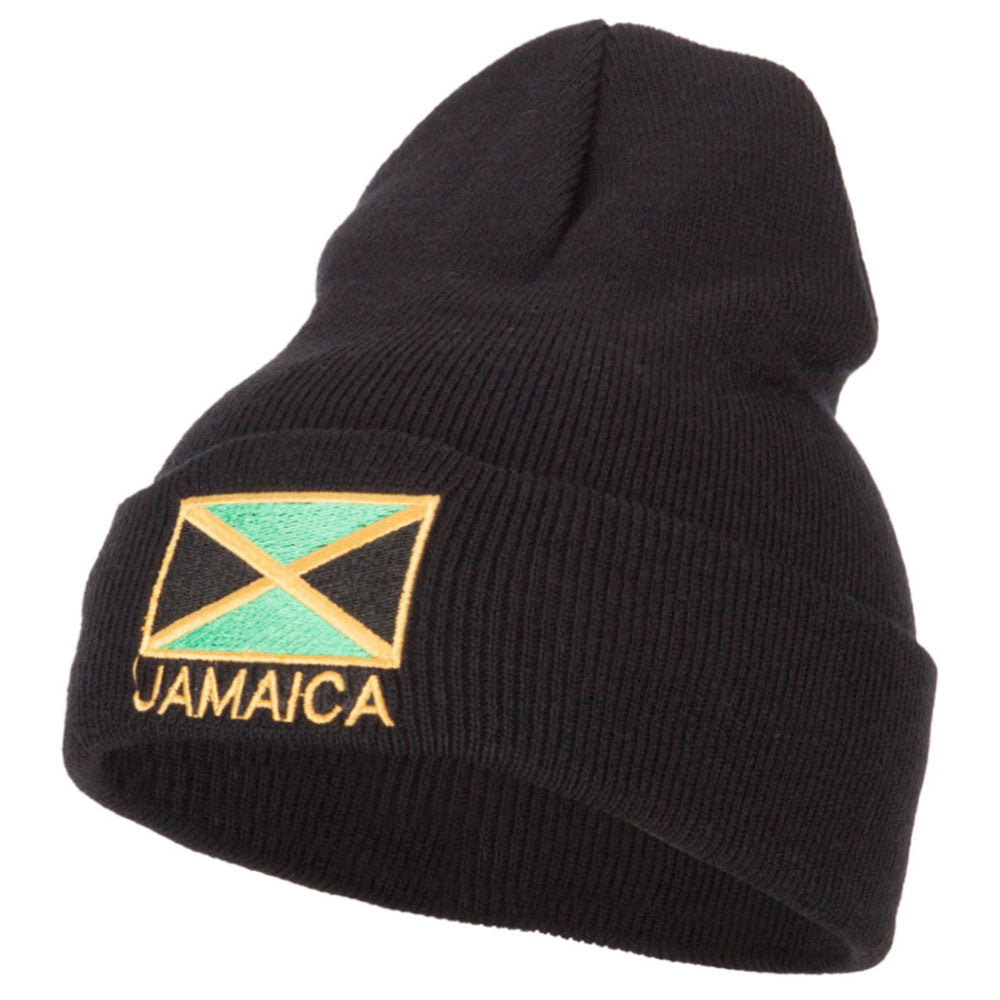Jamaica Flag with Letters Embroidered Long Knitted Beanie - Black OSFM