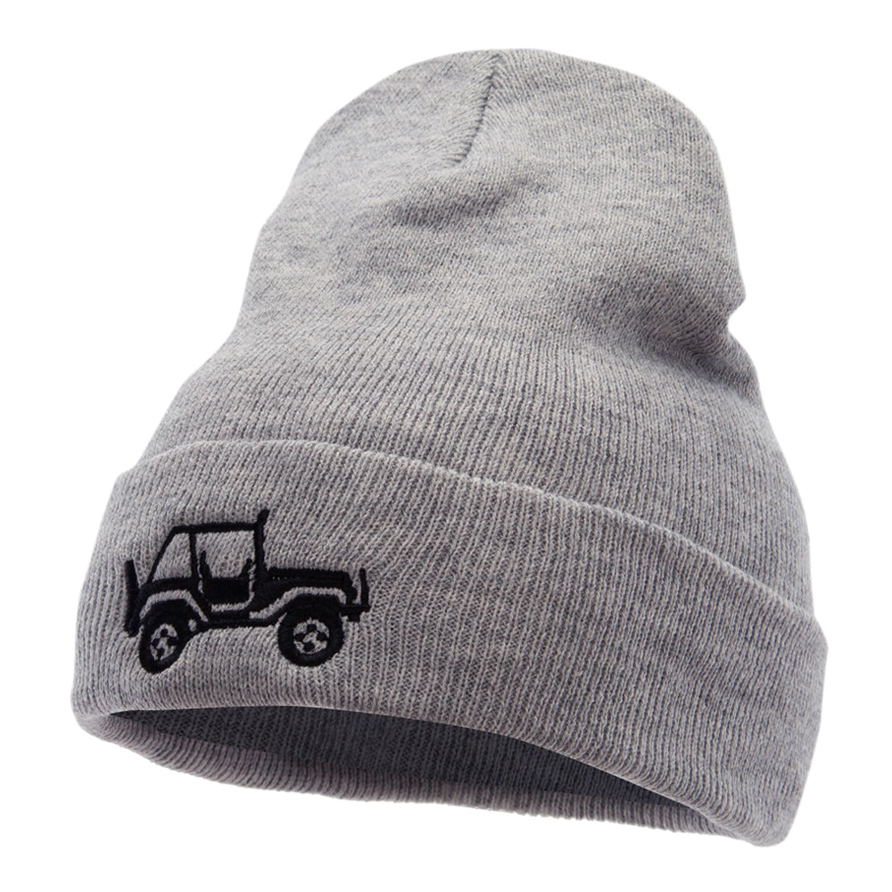 Off Road Vehicle Embroidered 12 Inch Long Knitted Beanie - Heather Grey OSFM
