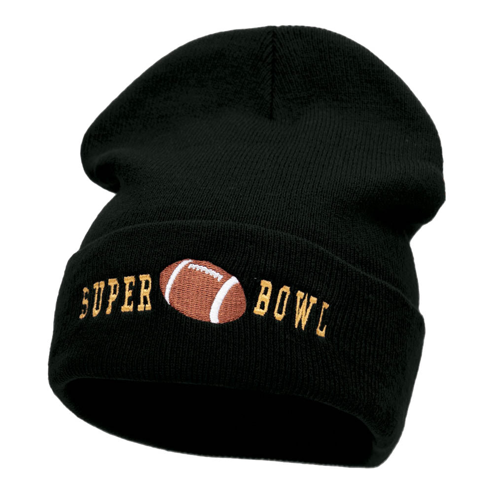 Super Bowl Football Embroidered 12 Inch Long Beanie - Black OSFM