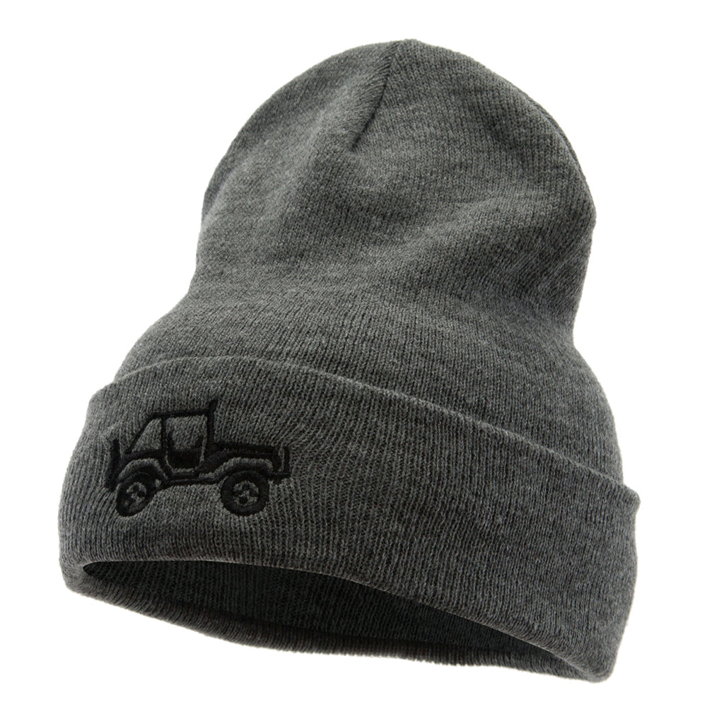 Off Road Vehicle Embroidered 12 Inch Long Knitted Beanie - Heather Charcoal OSFM