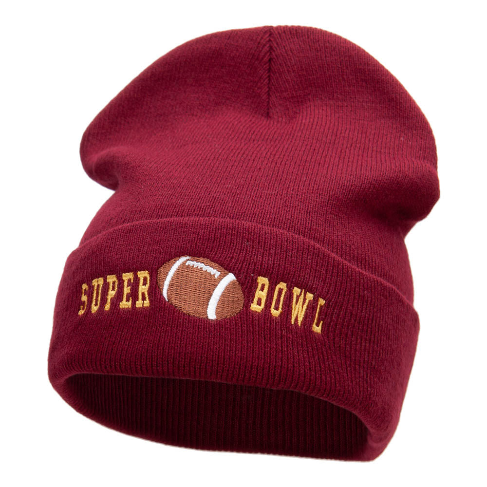 Super Bowl Football Embroidered 12 Inch Long Beanie - Maroon OSFM