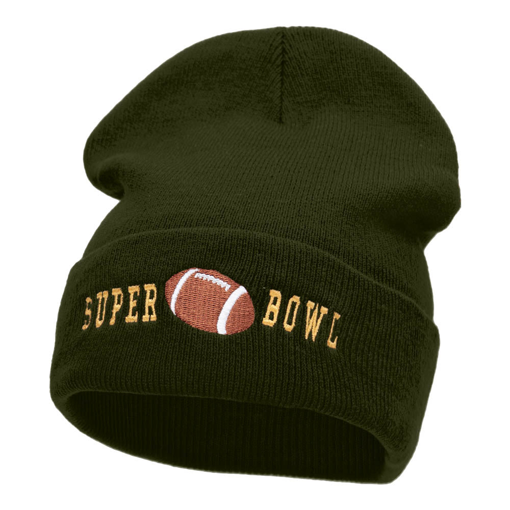 Super Bowl Football Embroidered 12 Inch Long Beanie - Olive OSFM