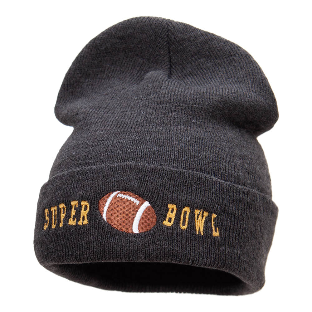 Super Bowl Football Embroidered 12 Inch Long Beanie - Heather Charcoal OSFM
