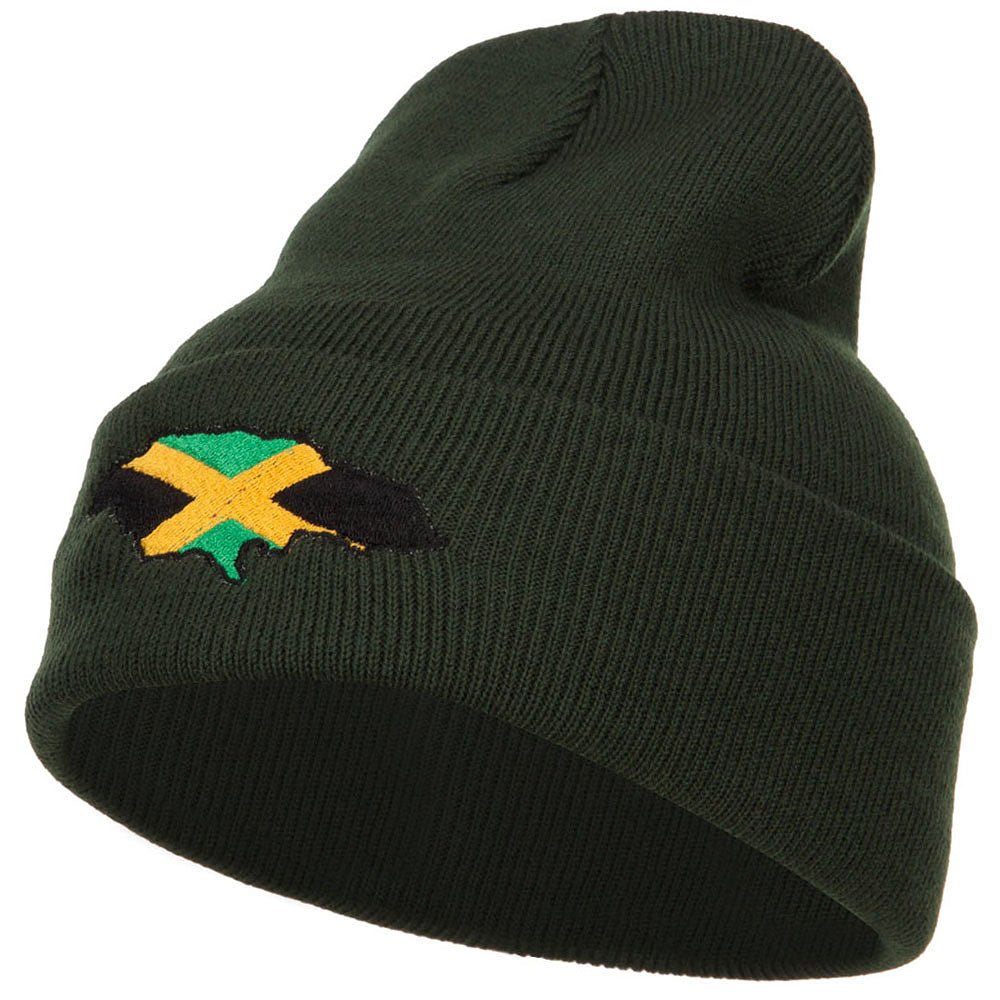 Jamaica Flag Map Embroidered Long Beanie - Olive OSFM