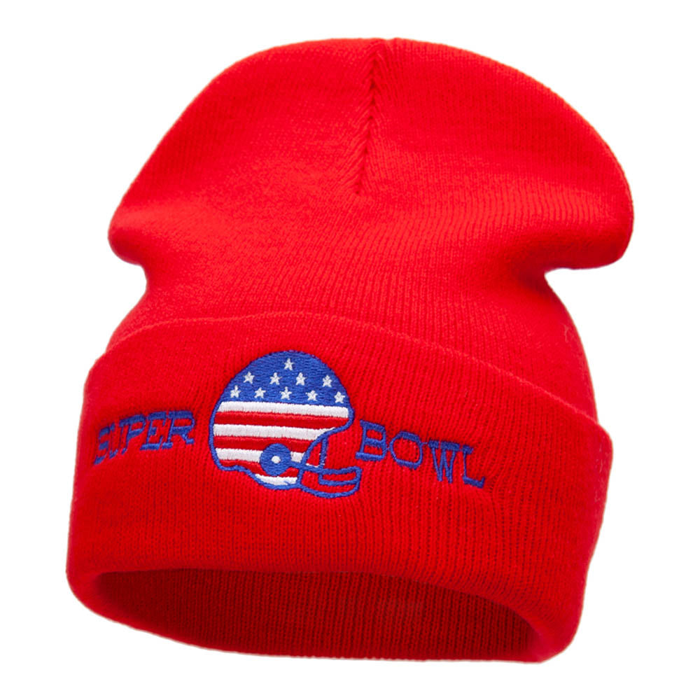 American Super Bowl Helmet Embroidered Long Beanie - Red OSFM