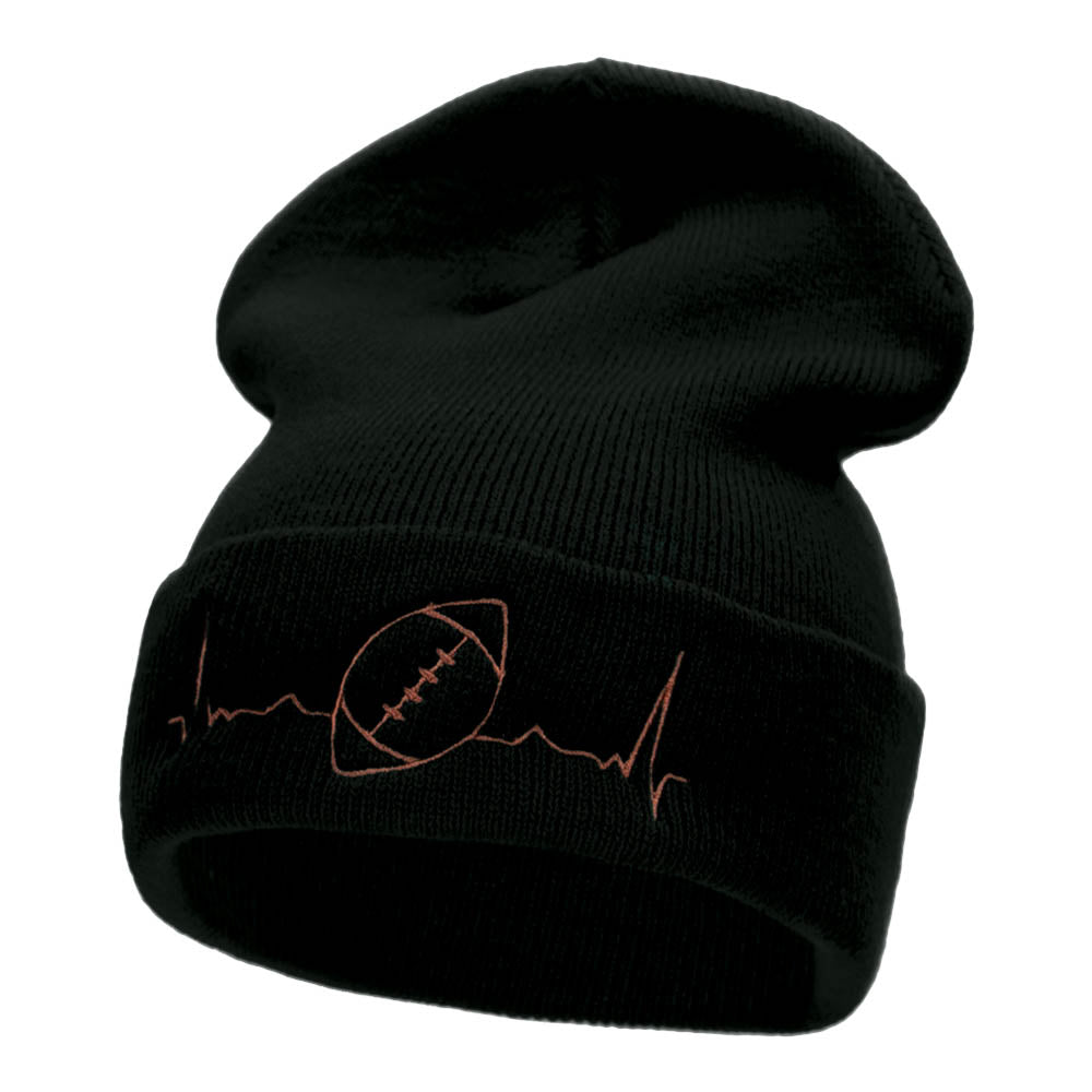 Football Beat Embroidered Long Beanie - Black OSFM