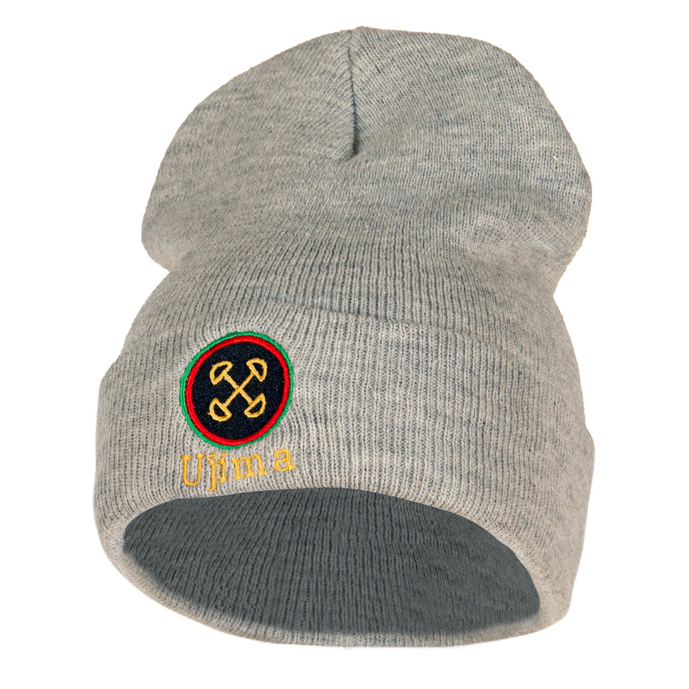 Ujima is Collective Responsibility and Work Embroidered Knitted Long Beanie - Heather Grey OSFM