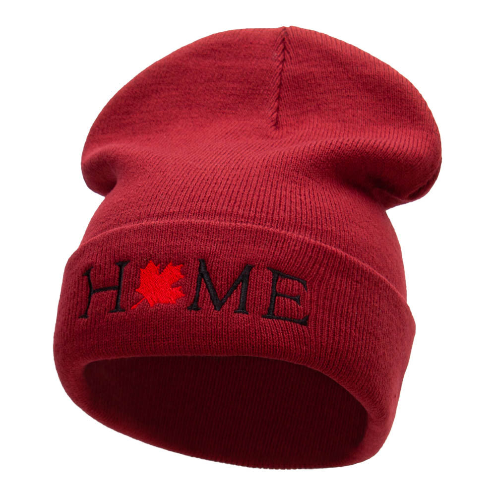 Canada is Home Embroidered 12 Inch Long Knitted Beanie - Maroon OSFM