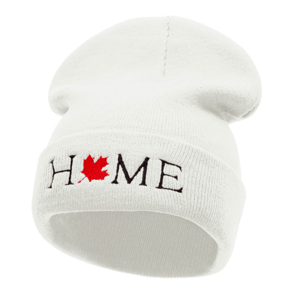 Canada is Home Embroidered 12 Inch Long Knitted Beanie - White OSFM
