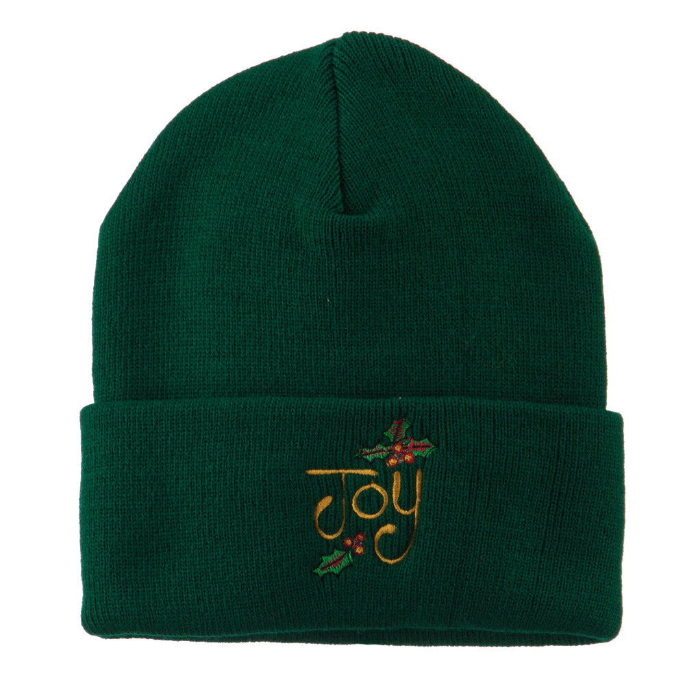 Joy with Mistletoe Embroidered Long Beanie - Green OSFM