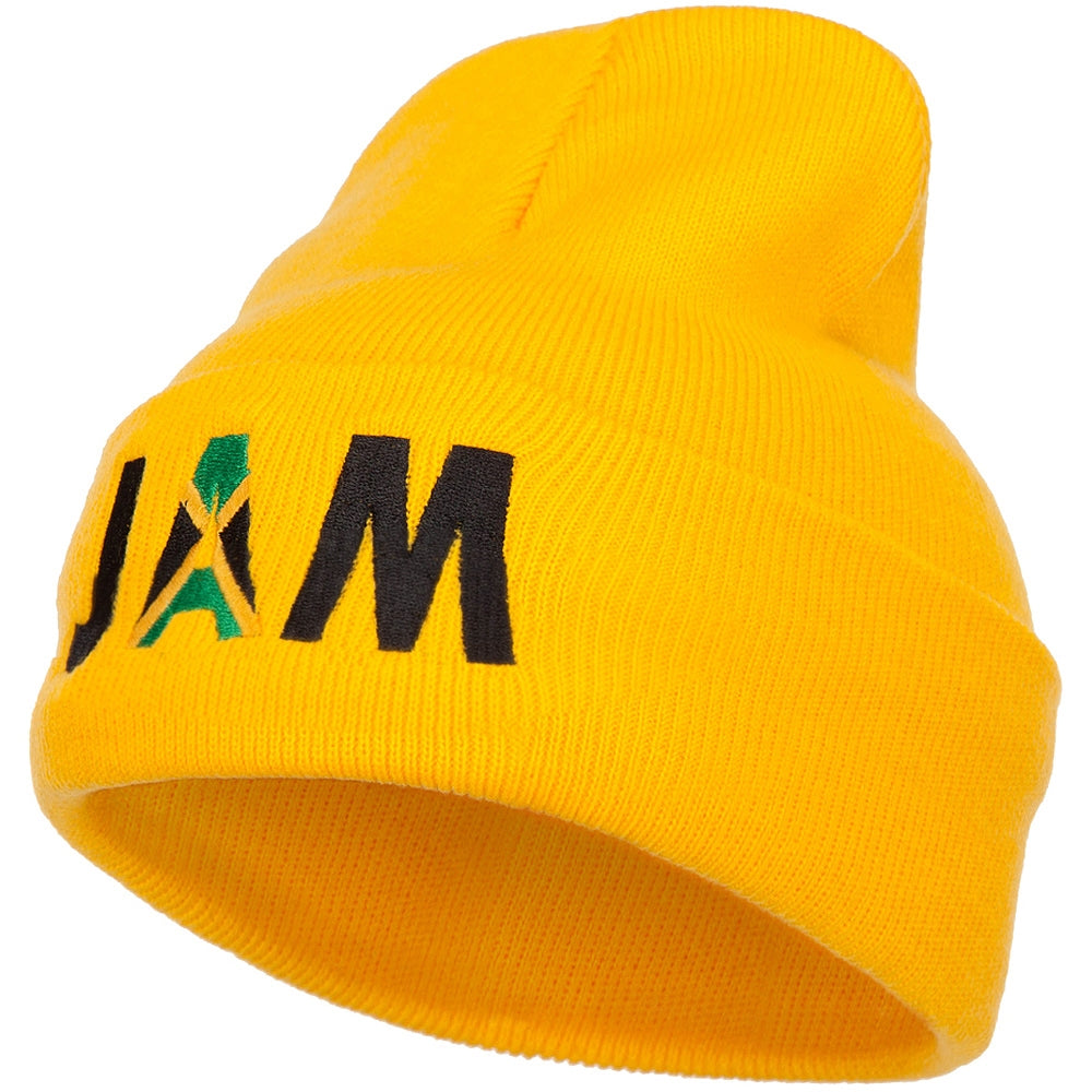 Jamaica JAM Flag Embroidered Long Beanie - Yellow OSFM