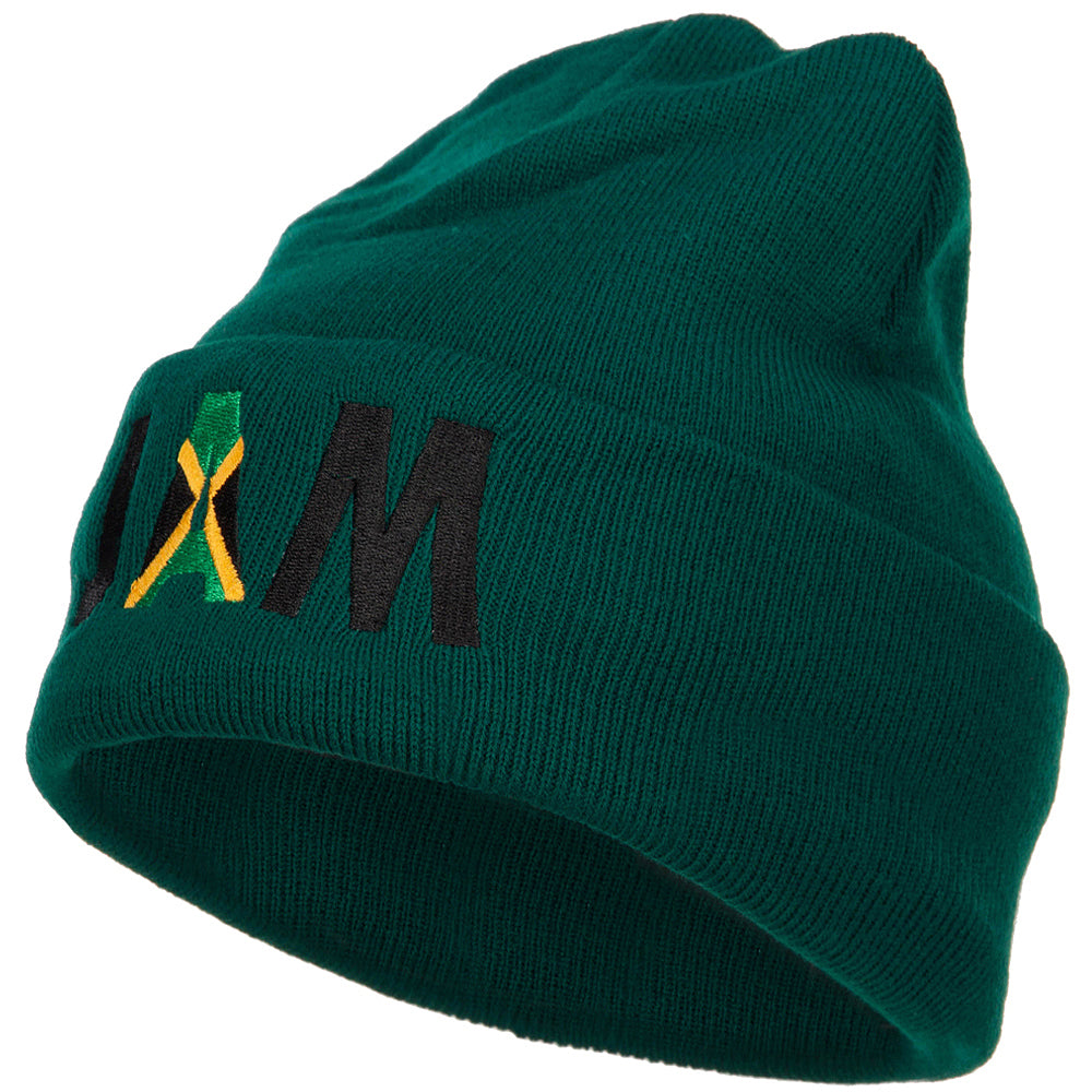 Jamaica JAM Flag Embroidered Long Beanie - Dk Green OSFM