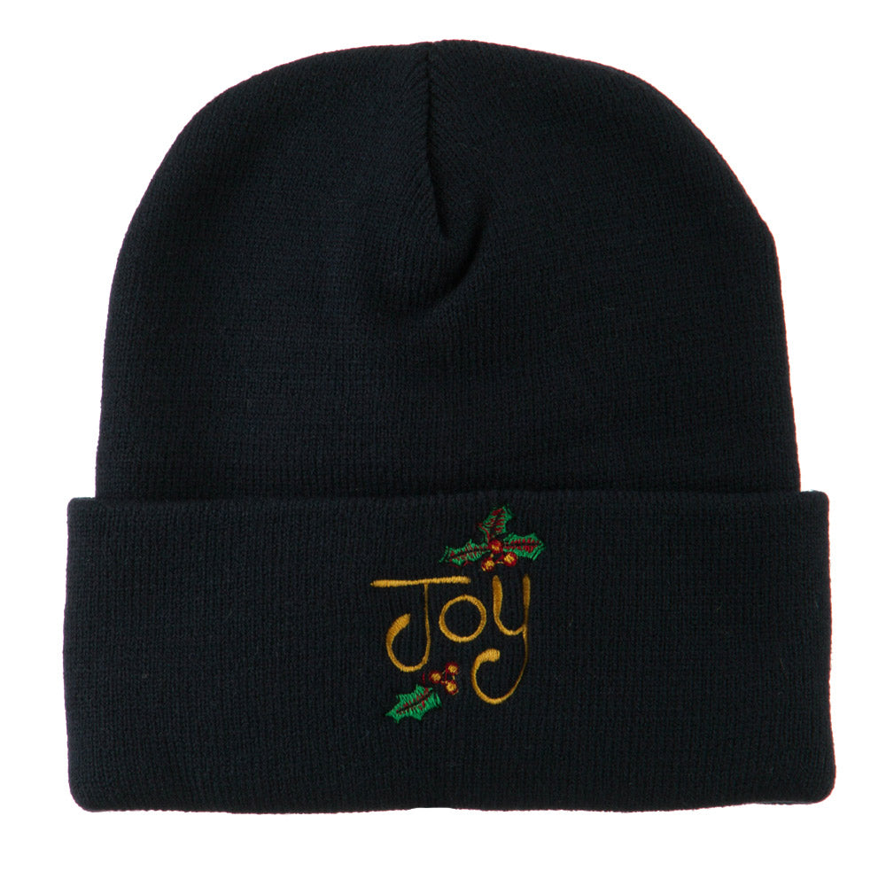 Joy with Mistletoe Embroidered Long Beanie - Navy OSFM