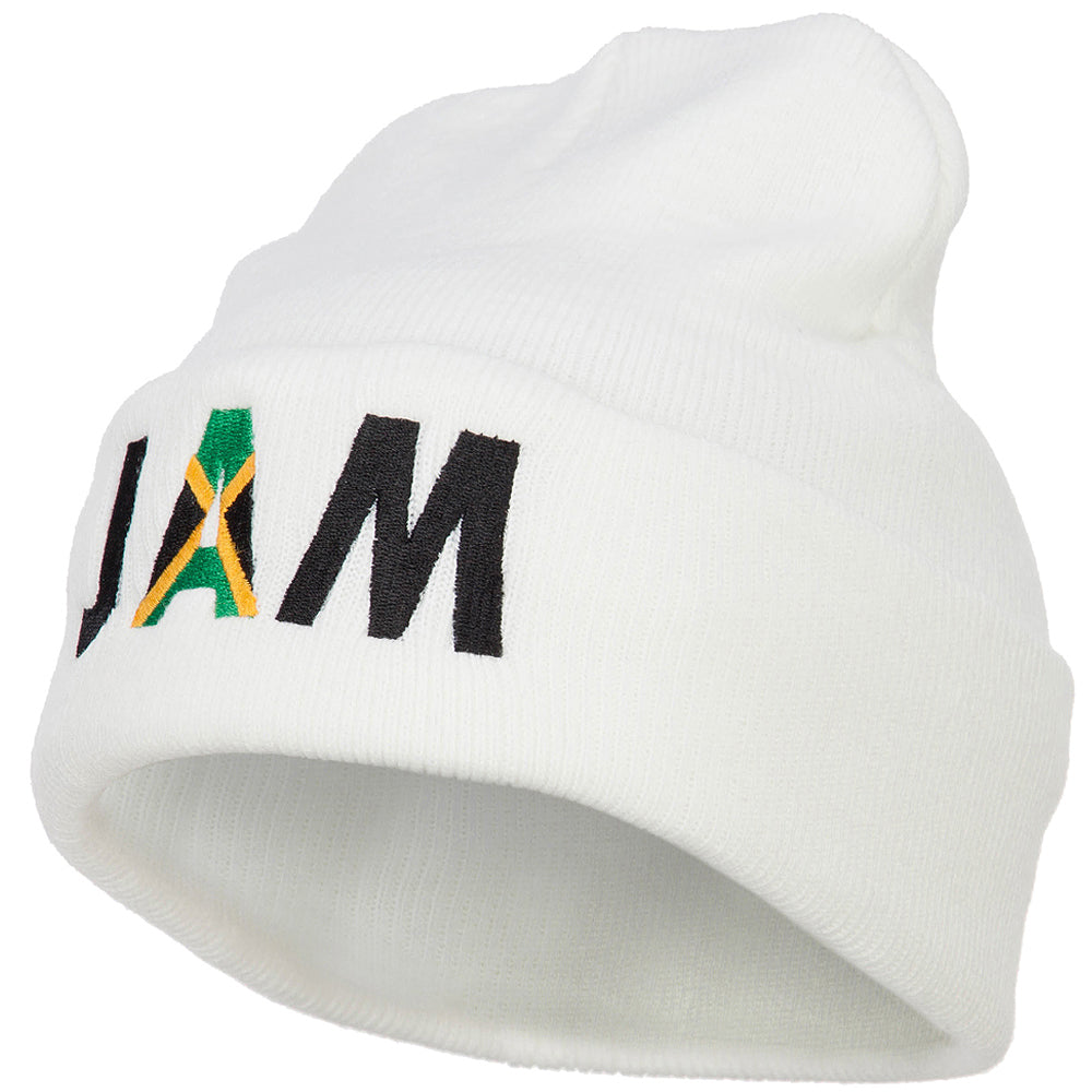 Jamaica JAM Flag Embroidered Long Beanie - White OSFM