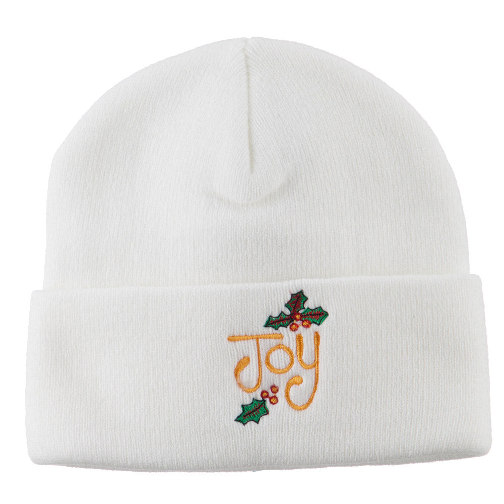 Joy with Mistletoe Embroidered Long Beanie - White OSFM