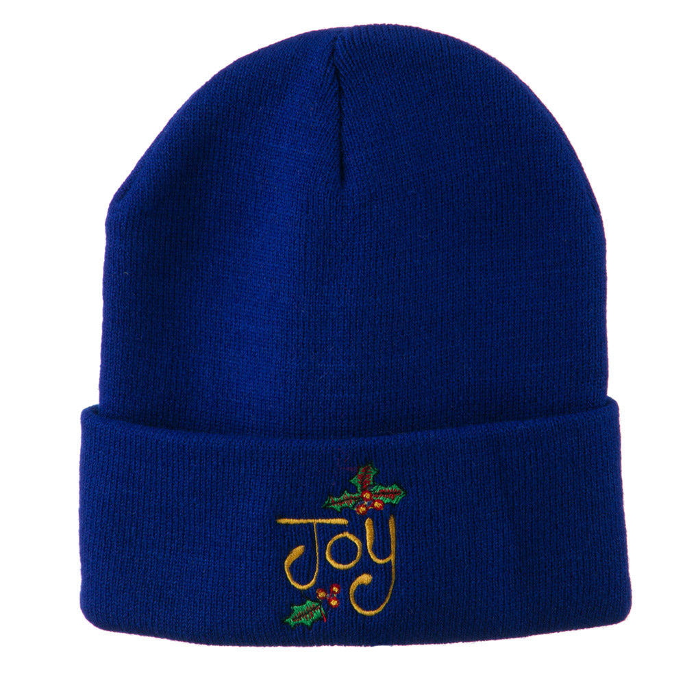 Joy with Mistletoe Embroidered Long Beanie - Royal OSFM