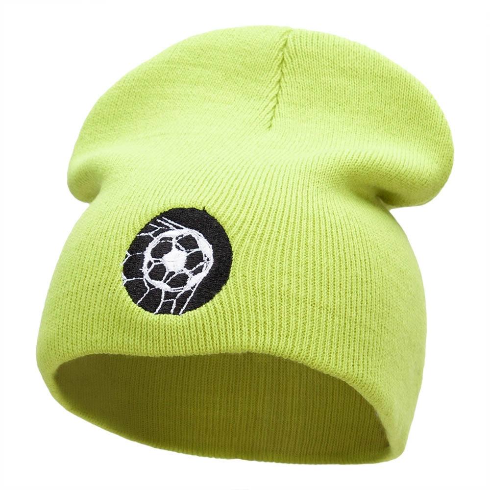 Scored Embroidered 8 Inch Knitted Short Beanie - Lime OSFM