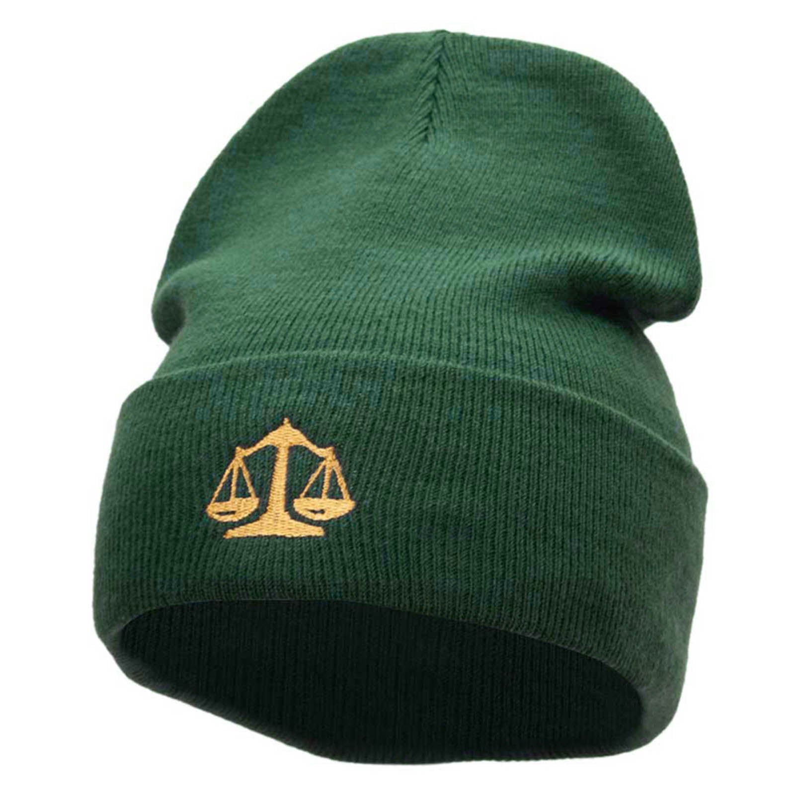 Scales Of Justice Embroidered 12 Inch Long Knitted Beanie - Dk Green OSFM