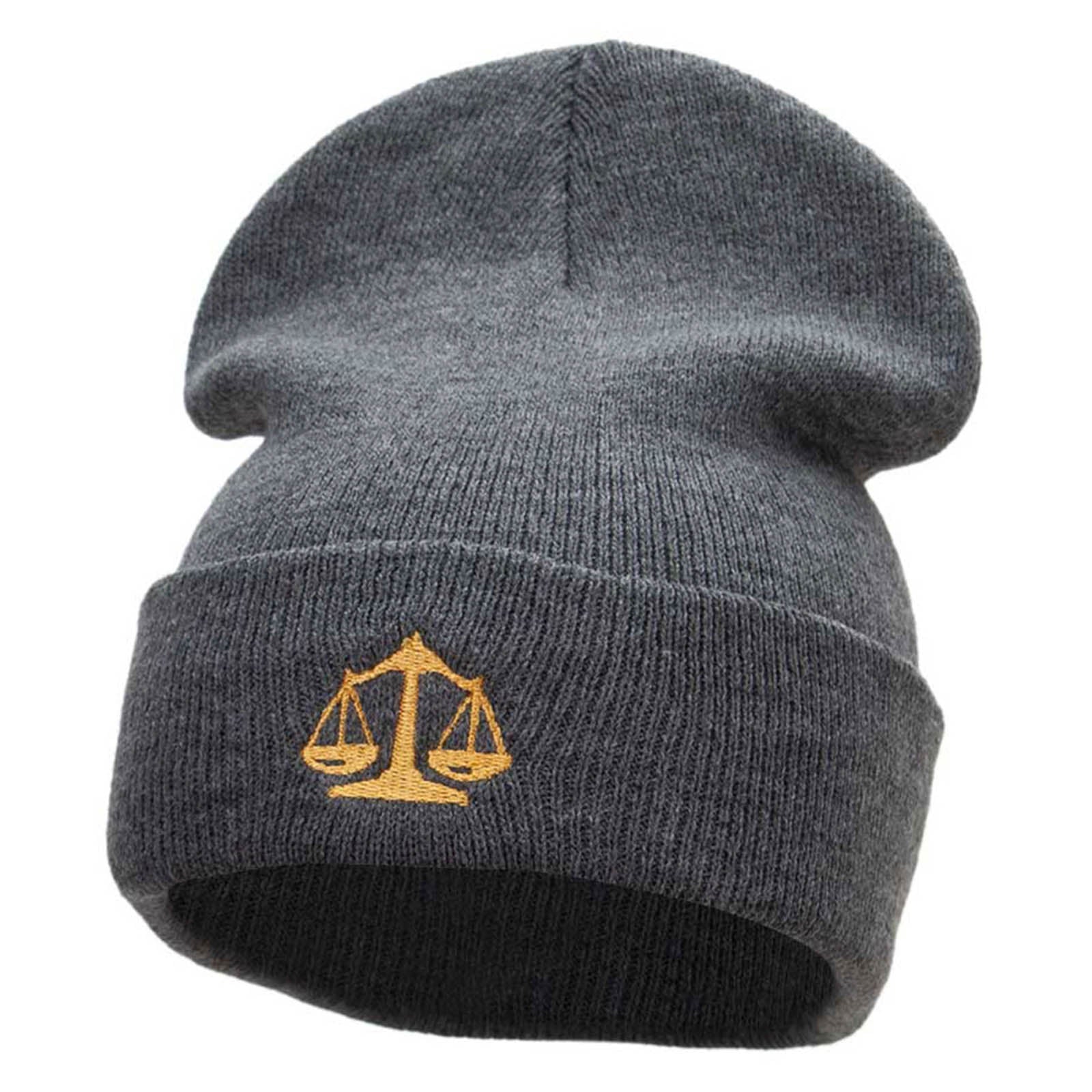 Scales Of Justice Embroidered 12 Inch Long Knitted Beanie - Dk Grey OSFM