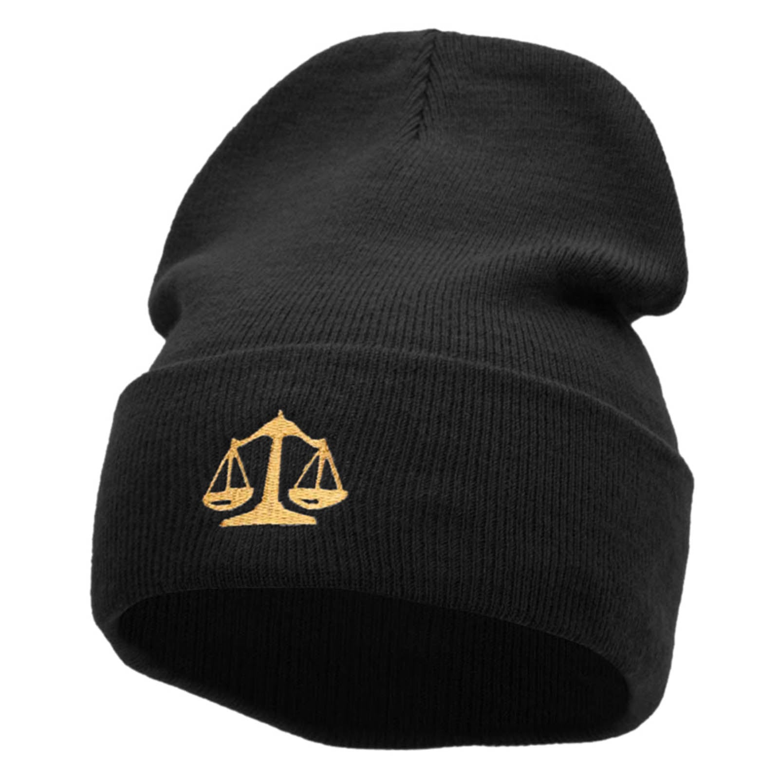 Scales Of Justice Embroidered 12 Inch Long Knitted Beanie - Black OSFM