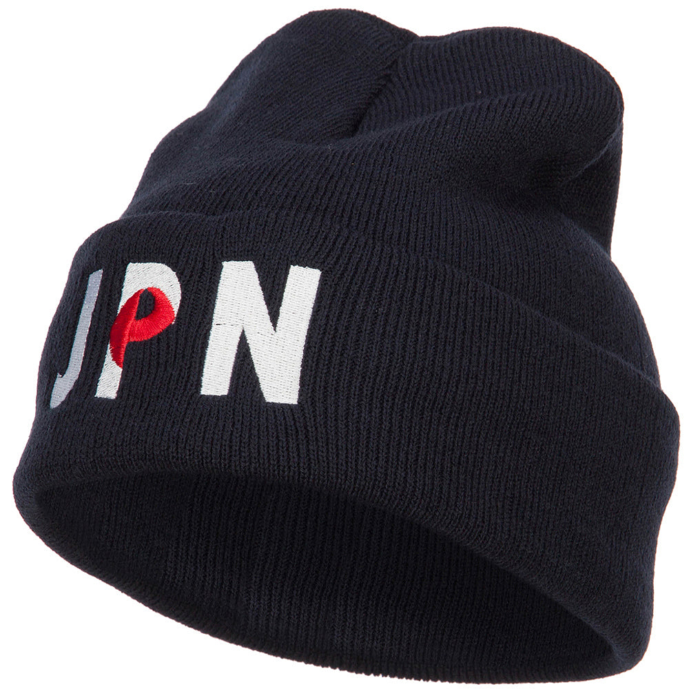 Japan JPN Flag Embroidered Long Beanie - Navy OSFM