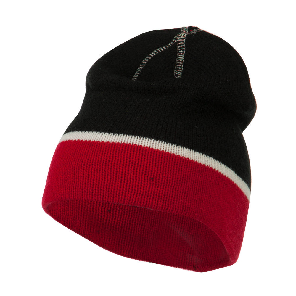 Jacquard Striped Knit Beanie - Black Red OSFM