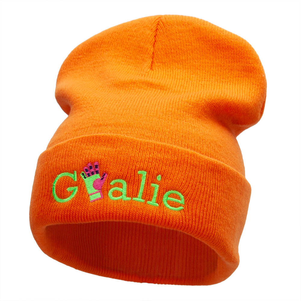Goalie Glove Embroidered 12 Inch Long Knitted Beanie - Orange OSFM