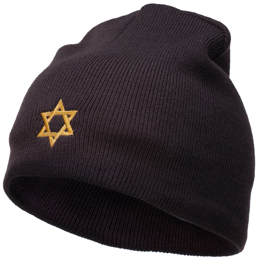 Jewish Star of David Embroidered Short Beanie - Dk Brown OSFM