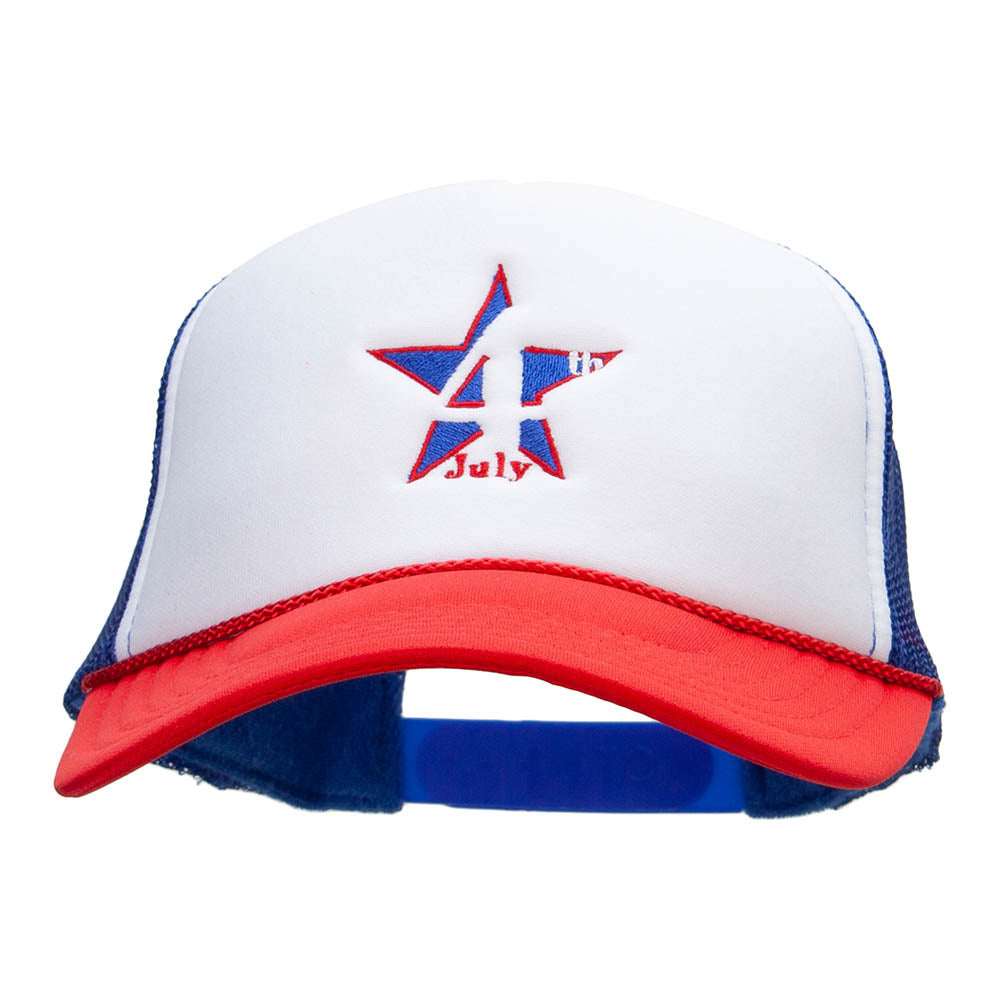 4th Of July Star Embroidered Foam Panel Mesh Snapback - White Royal OSFM