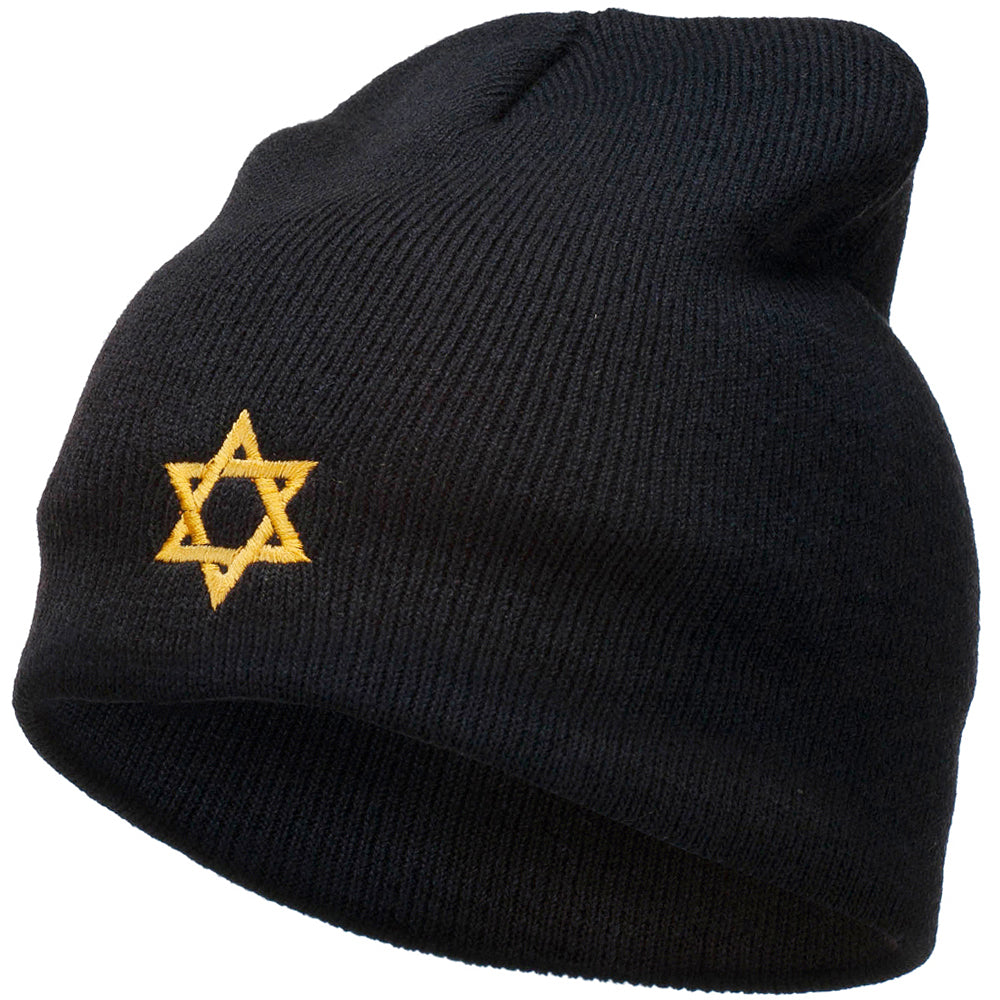 Jewish Star of David Embroidered Short Beanie - Black OSFM