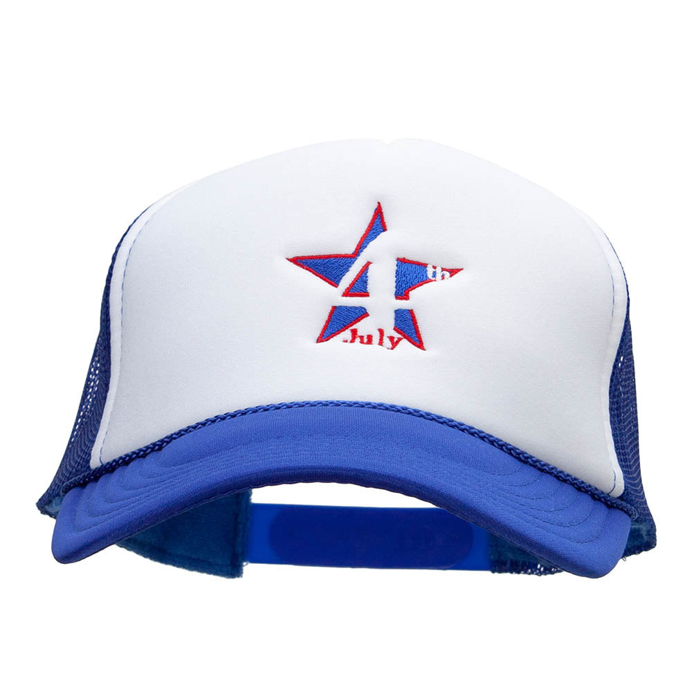 4th Of July Star Embroidered Foam Panel Mesh Snapback - Royal White OSFM