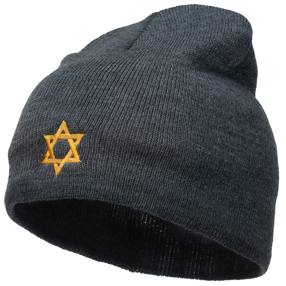 Jewish Star of David Embroidered Short Beanie - Dk Grey OSFM