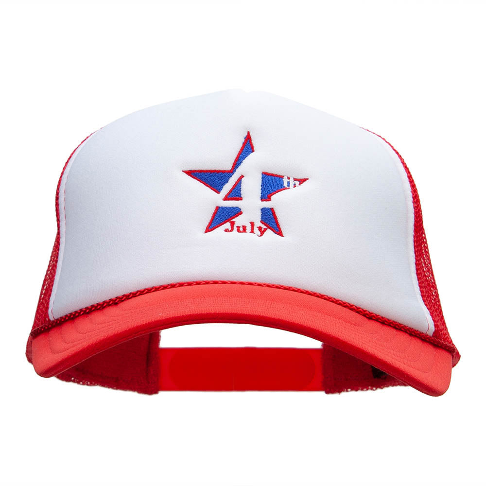 4th Of July Star Embroidered Foam Panel Mesh Snapback - White Red OSFM